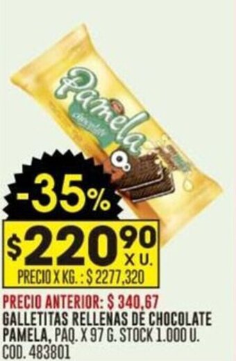 Coto GALLETITAS RELLENAS DE CHOCOLATE PAMELA, PAQ. X 97 G. oferta
