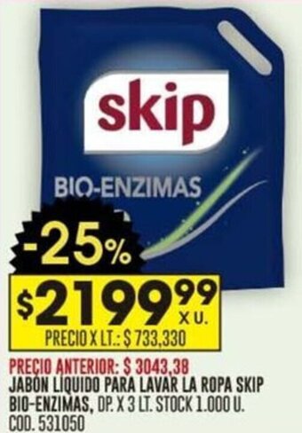 Coto JABON LIQUIDO PARA LAVAR LA ROPA SKIP BIO-ENZIMAS, DP. X 3 LT. oferta
