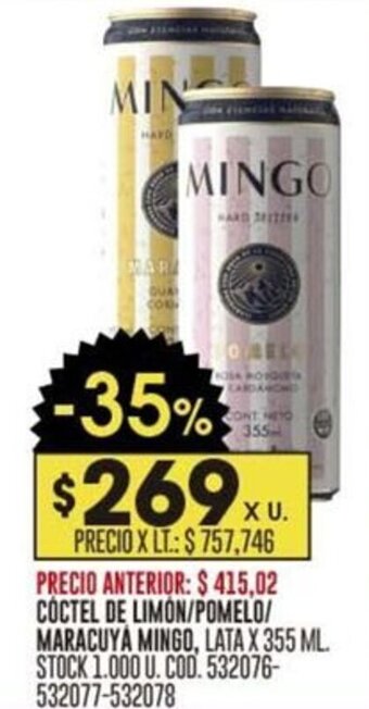 Coto PRCÓCTEL DE LIMÓN / POMELO / MARACUYA MINGO, LATA X 355 ML. oferta