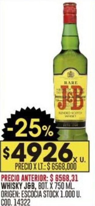 Coto WHISKY J&B, BOT. X 750 ML. oferta