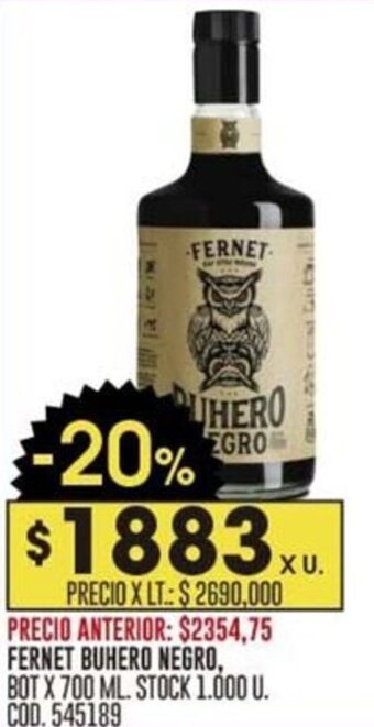 Coto FERNET BUHERO NEGRO, BOT X 700 ML. oferta