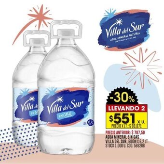 Coto AGUA MINERAL SIN GAS VILLA DEL SUR, BIDÓN X 6,2 LT. LLEVANDO 2 oferta