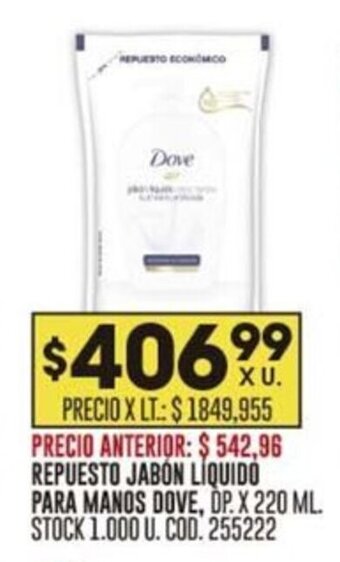 Coto REPUESTO JABON LIQUIDO PARA MANOS DOVE, DP. X 220 ML. oferta