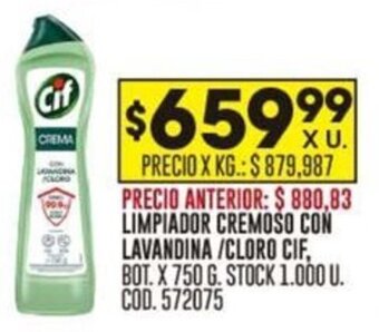 Coto LIMPIADOR CREMOSO CON LAVANDINA / CLORO CIF, BOT. X 750 G. oferta