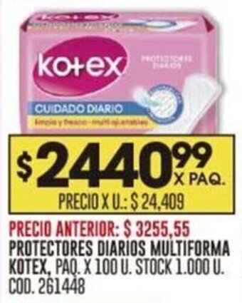 Coto PROTECTORES DIARIOS MULTIFORMA KOTEX, PAQ. X 100 U. oferta
