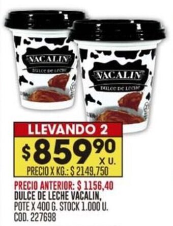 Coto DULCE DE LECHE VACALIN, POTE X 400 G. LLEVANDO 2 oferta