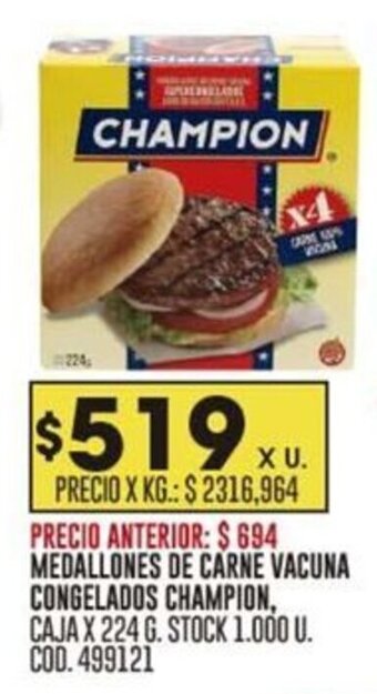 Coto MEDALLONES DE CARNE VACUNA CONGELADOS CHAMPION, CAJA X 224 G. oferta