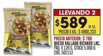 Coto QUESO RALLADO RICHARD LAC, PAQ. X 120 G. LLEVANDO 2 oferta