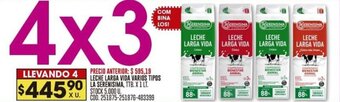 Coto LECHE LARGA VIDA VARIOS TIPOS LA SERENISIMA, TTB. X 1 LT. LLEVANDO 4 oferta
