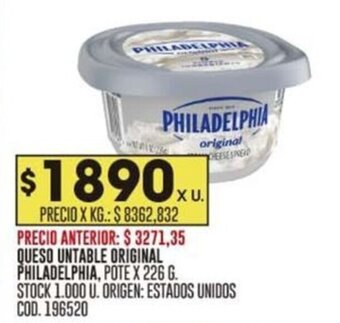 Coto QUESO UNTABLE ORIGINAL PHILADELPHIA, POTE X 226 G. oferta
