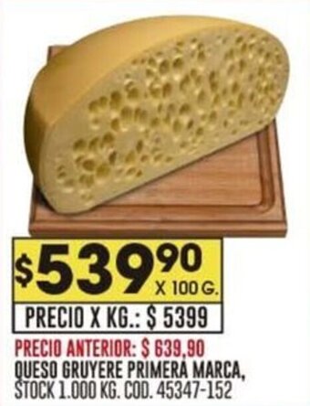 Coto QUESO GRUYERE PRIMERA MARCA,X 100 G. oferta