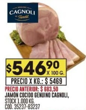 Coto JAMON COCIDO GENUINO CAGNOLI, X 100 G. oferta