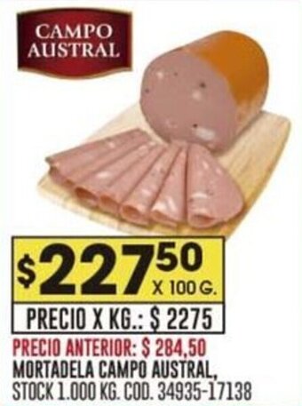 Coto MORTADELA CAMPO AUSTRAL, X 100 G. oferta