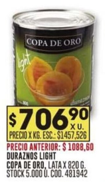 Coto DURAZNOS LIGHT COPA DE ORO, LATA X 820 G. oferta