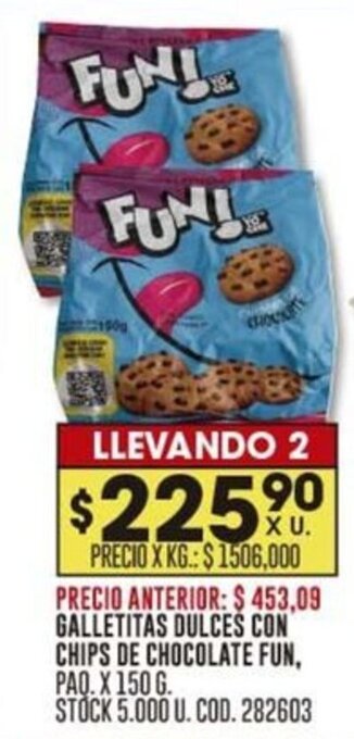 Coto GALLETITAS DULCES CON CHIPS DE CHOCOLATE FUN, PAQ. X 150 G. LLEVANDO 2 oferta