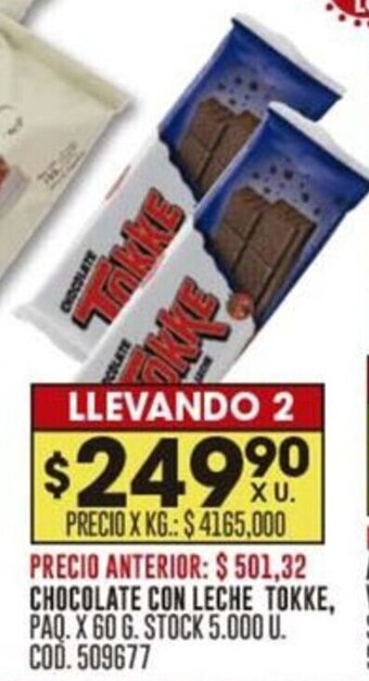 Coto CHOCOLATE CON LECHE TOKKE, PAQ. X 60 G. LLEVANDO 2 oferta