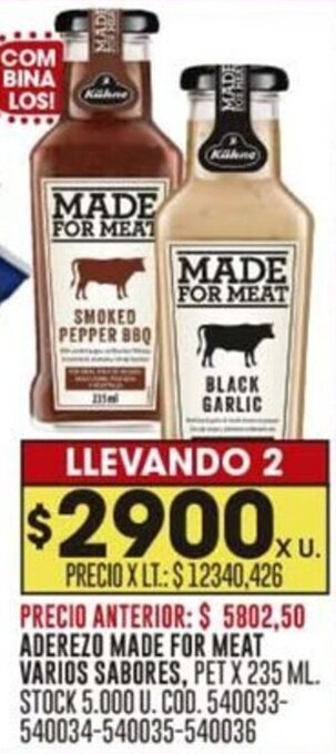 Coto ADEREZO MADE FOR MEAT VARIOS SABORES, PET X 235 ML. LLEVANDO 2 oferta