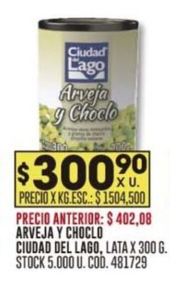 Coto ARVEJA Y CHOCLO CIUDAD DEL LAGO, LATA X 300 G. oferta