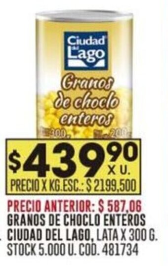 Coto GRANOS DE CHOCLO ENTEROS CIUDAD DEL LAGO, LATA X 300 G. oferta