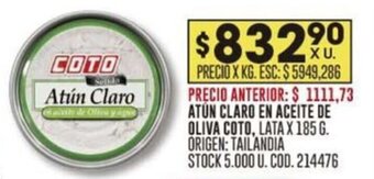 Coto ATÚN CLARO EN ACEITE DE OLIVA COTO, LATA X 185 G. oferta