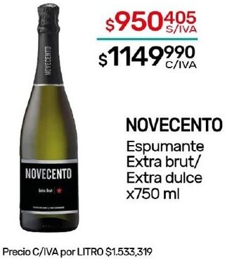 Nini Mayorista NOVECENTO Espumante Extra brut/ Extra dulce x750 ml oferta
