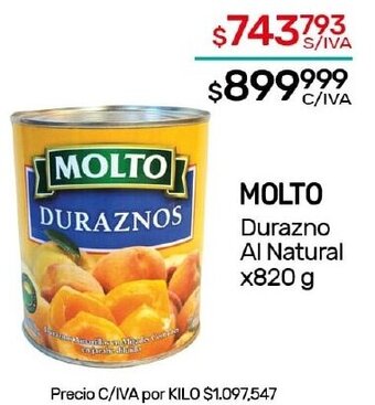 Nini Mayorista MOLTO Durazno Al Natural x820 g oferta