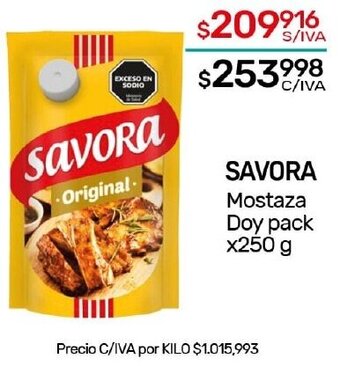 Nini Mayorista SAVORA Mostaza Doy pack x250 g oferta