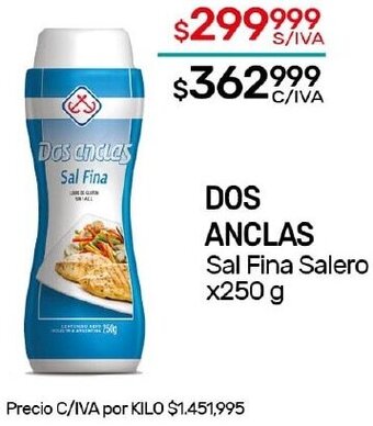 Nini Mayorista DOS ANCLAS Sal Fina Salero x250 g oferta