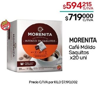 Nini Mayorista MORENITA Café Mólido Saquitos x 20 uni oferta