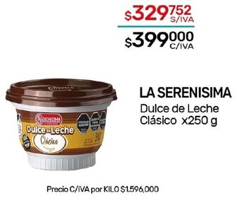 Nini Mayorista LA SERENISIMA Dulce de Leche Clásico x250 g oferta