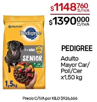 Nini Mayorista PEDIGREE Adulto Mayor Car/ Poli/Cer x1,50 kg oferta