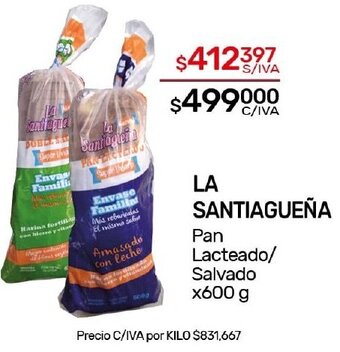 Nini Mayorista LA SANTIAGUEÑA Pan Lacteado/ Salvado x 600g oferta