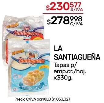 Nini Mayorista LA SANTIAGUEÑA Tapas p/emp.cr./hoj. x 330g oferta