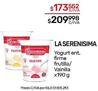 Nini Mayorista LA SERENISIMA Yogurt ent. firme frutilla/ Vainilla x 190g oferta