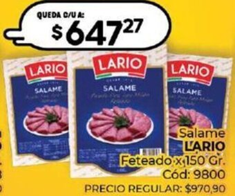 Diarco Salame L'ARIO Feteado x 150 Gr oferta