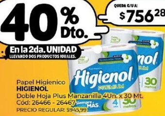 Diarco HIGIENOL Papel Higienico 4Un x 30Mt oferta