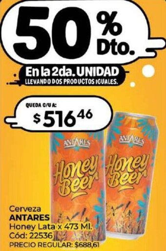 Diarco Cerveza ANTARES Honey Lata x 473 ML oferta