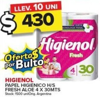 Carrefour Maxi HIGIENOL PAPEL HIGIENICO H/S FRESH ALOE 4 X 30MTS oferta