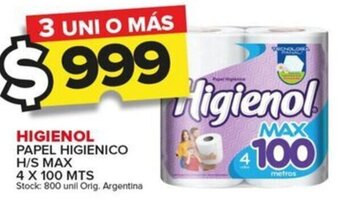 Carrefour Maxi HIGIENOL PAPEL HIGIENICO H/S MAX 4 X 100 MTS oferta