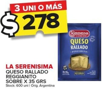 Carrefour Maxi LA SERENISIMA QUESO RALLADO REGGIANITO SOBRE X 35 GRS oferta