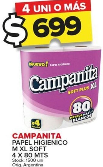Carrefour Maxi CAMPANITA PAPEL HIGIENICO M XL SOFT 4 X 80 MTS oferta