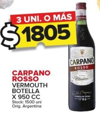 Carrefour Maxi CARPANO ROSSO VERMOUTH BOTELLA X 950 CC oferta