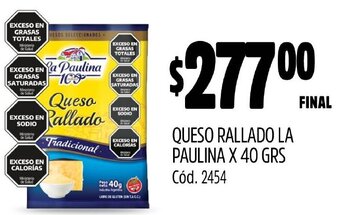 Supermercados Yaguar QUESO RALLADO LA PAULINA X 40 GRS oferta