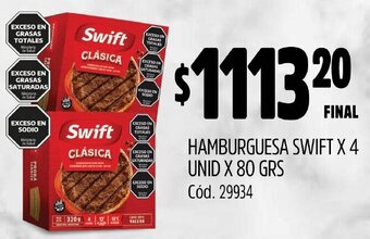 Supermercados Yaguar HAMBURGUESA SWIFT X 4 UNID X 80 GRS oferta