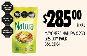 Supermercados Yaguar MAYONESA NATURA X 250 GRS DOY PACK Cód. 23104 oferta