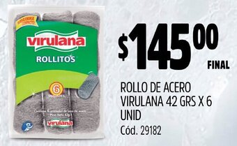 Supermercados Yaguar ROLLO DE ACERO VIRULANA 42 GRS X 6 UNID oferta