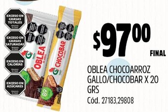 Supermercados Yaguar OBLEA CHOCOARROZ GALLO/CHOCOBAR X 20GRS oferta