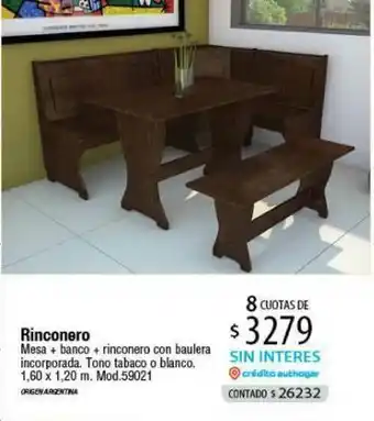 Authogar Rinconero Mesa + Banco + Rinconero Con Baulera oferta