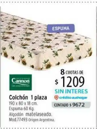 Authogar Colchón 1 Plaza Cannon 190x80x20cm oferta