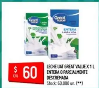 Changomas Great Value Leche Uat x 1 L Entera O Parcialmente Descremada oferta